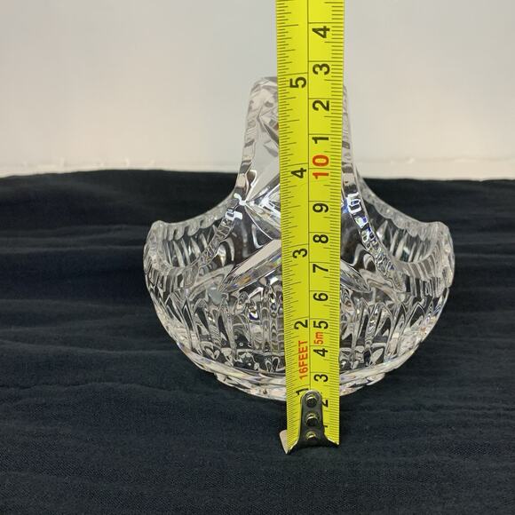Lead Crystal Heavy Cut Glass Etched Flower Basket w/ Handle Candy Dish Decor - Picture 8 of 9
